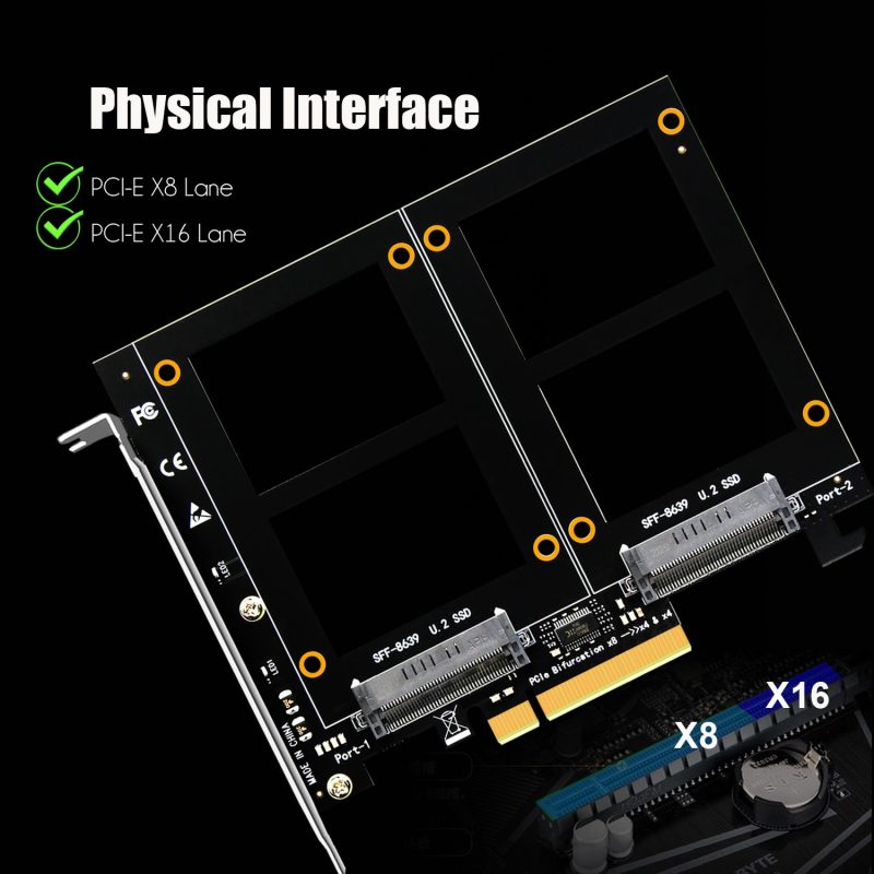 PU21 Dual U.2 to PCIe 4.0 X8 Adapter without PCIe Bifurcation