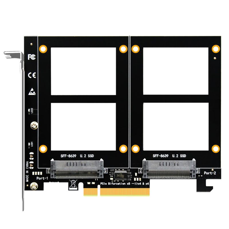 PU21 Dual U.2 to PCIe 4.0 X8 Adapter without PCIe Bifurcation