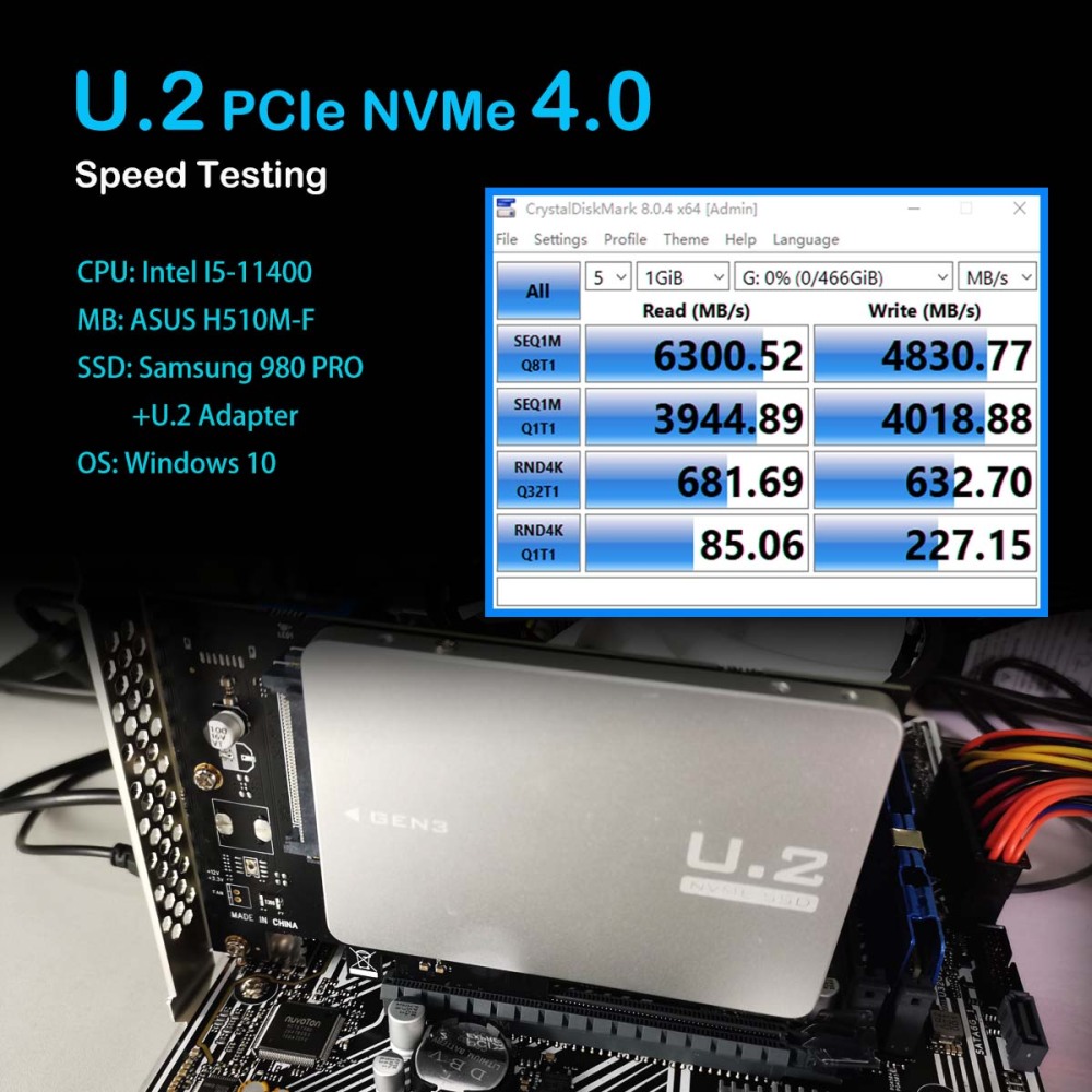 PU11 U.2 to PCIe 4.0 X4 Adapter for 2.5 Inch U.2 SSD