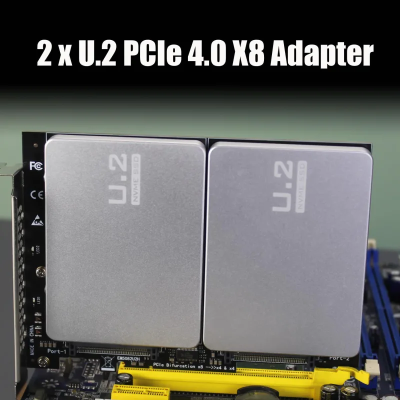 PU21 Dual U.2 to PCIe 4.0 X8 Adapter without PCIe Bifurcation