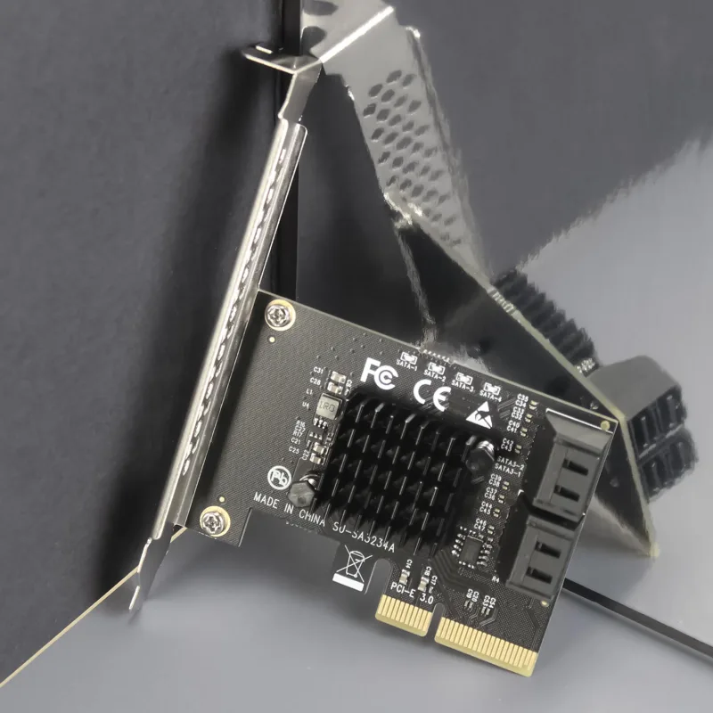 SA3234A 4-Ports PCIe X2 SATA 3.0 Expansion Card, Support OS Booting, Including SATA Cables and 1:5 SATA Splitter Power Cable, Compatible with Windows, Linux, Mac OS, NAS