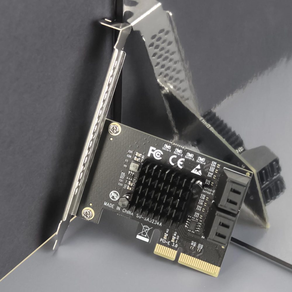 SA3234A 4-Ports PCIe X2 SATA 3.0 Expansion Card, Support OS Booting, Including SATA Cables and 1:5 SATA Splitter Power Cable, Compatible with Windows, Linux, Mac OS, NAS