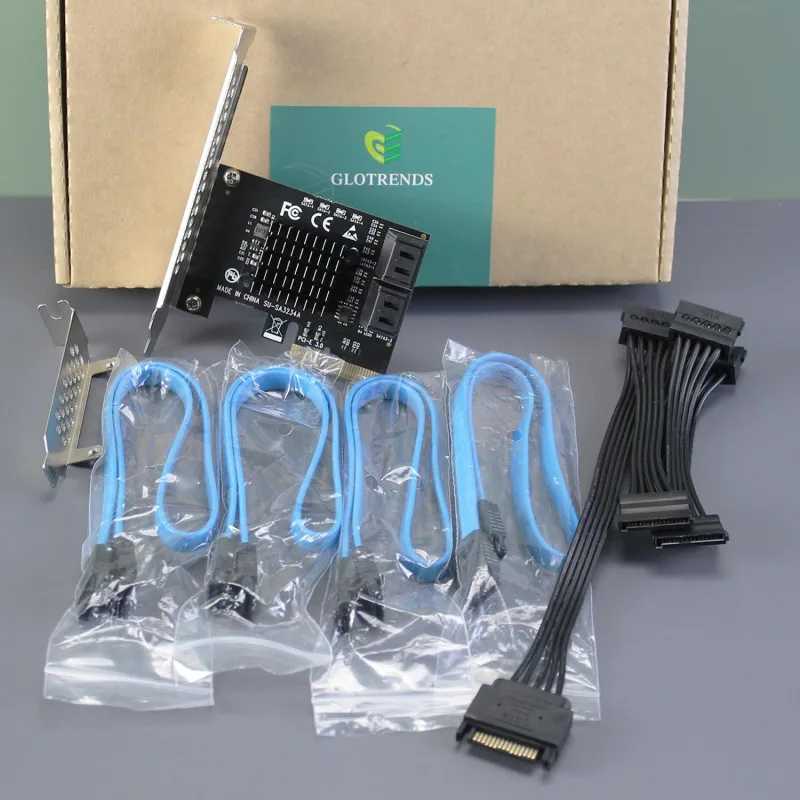 SA3234A 4-Ports PCIe X2 SATA 3.0 Expansion Card, Support OS Booting, Including SATA Cables and 1:5 SATA Splitter Power Cable, Compatible with Windows, Linux, Mac OS, NAS