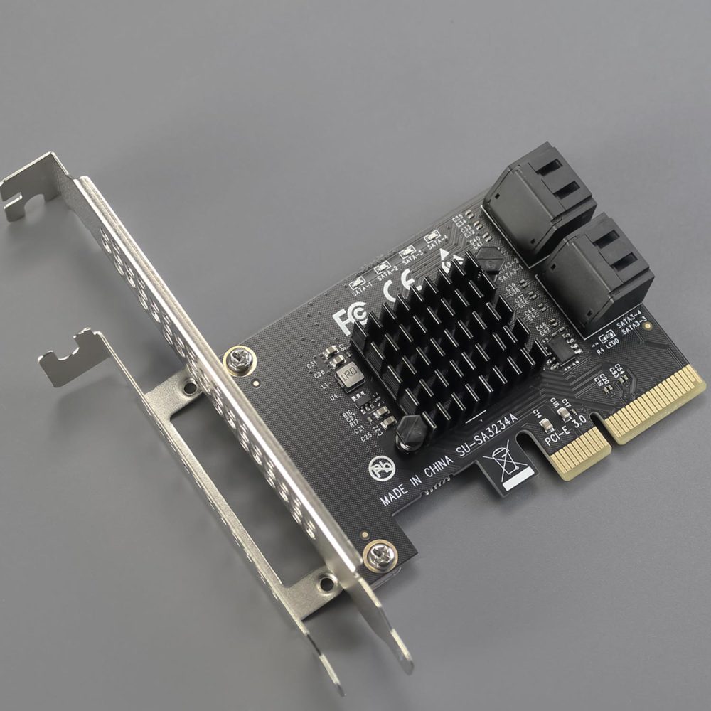 SA3234A 4-Ports PCIe X2 SATA 3.0 Expansion Card, Support OS Booting, Including SATA Cables and 1:5 SATA Splitter Power Cable, Compatible with Windows, Linux, Mac OS, NAS