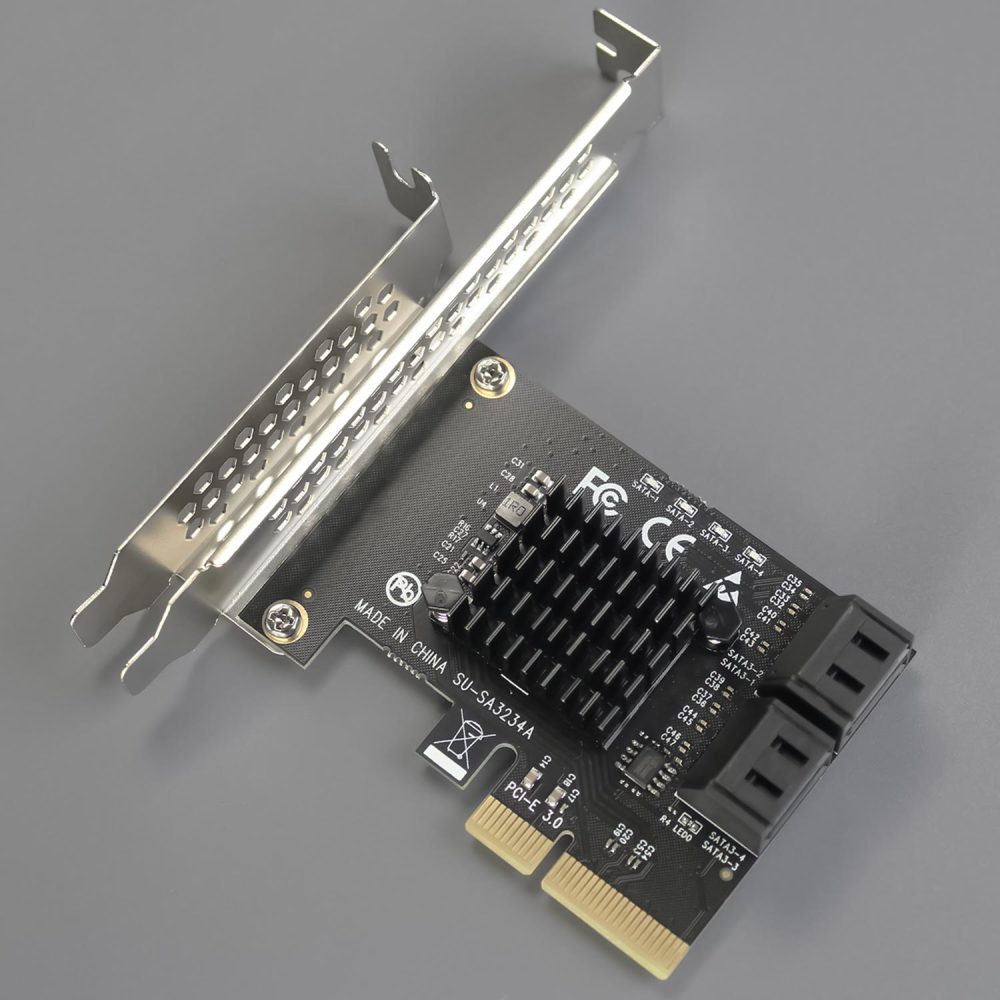 SA3234A 4-Ports PCIe X2 SATA 3.0 Expansion Card, Support OS Booting, Including SATA Cables and 1:5 SATA Splitter Power Cable, Compatible with Windows, Linux, Mac OS, NAS