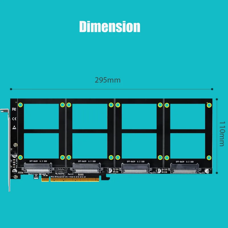 GLOTRENDS PU41 Quad U.2 SSD to PCIe 4.0 X16 Adapter Without PCIe Bifurcation Function (PCIe Bifurcation Motherboard is Required)