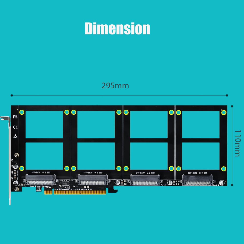 GLOTRENDS PU41 Quad U.2 SSD to PCIe 4.0 X16 Adapter Without PCIe Bifurcation Function (PCIe Bifurcation Motherboard is Required)