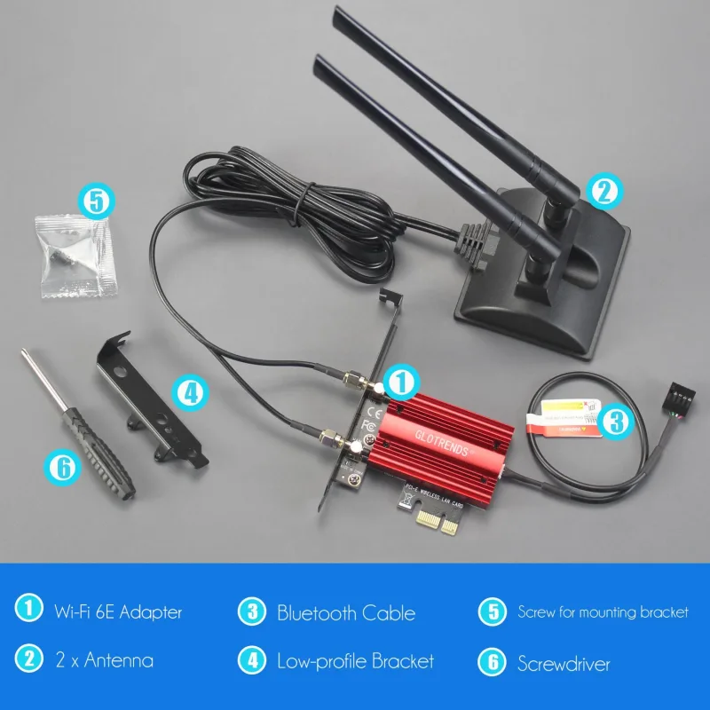 GLOTRENDS WiFi PCIe Card With 2-Meter Extension Antenna For