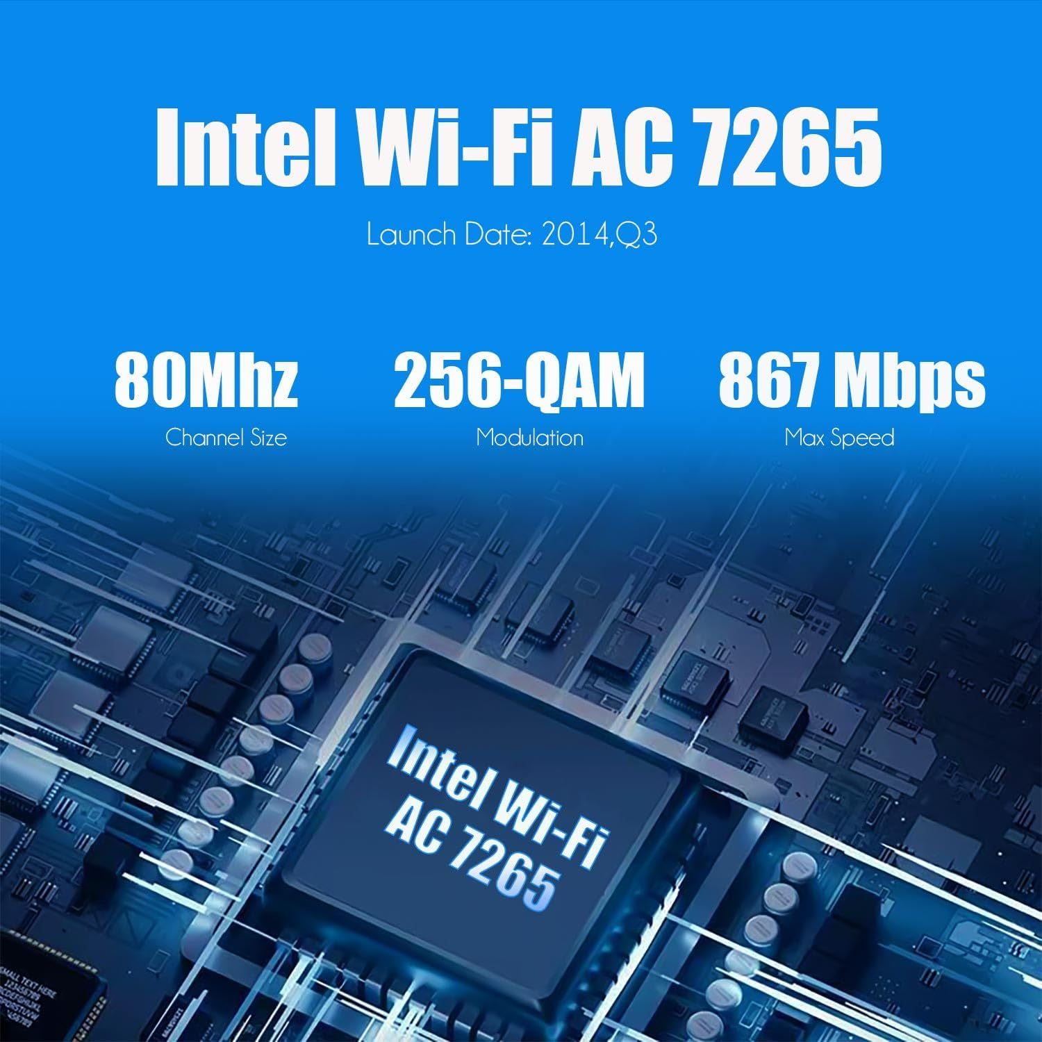 AC1200 WiFi 5 PCIe Card with Low-Profile Bracket for Desktop PC, Intel 7265 Chip, 802.11ac, Bluetooth 4.2, Support Windows 11/10/7/Linux, Not Support Mac OS/Windows XP