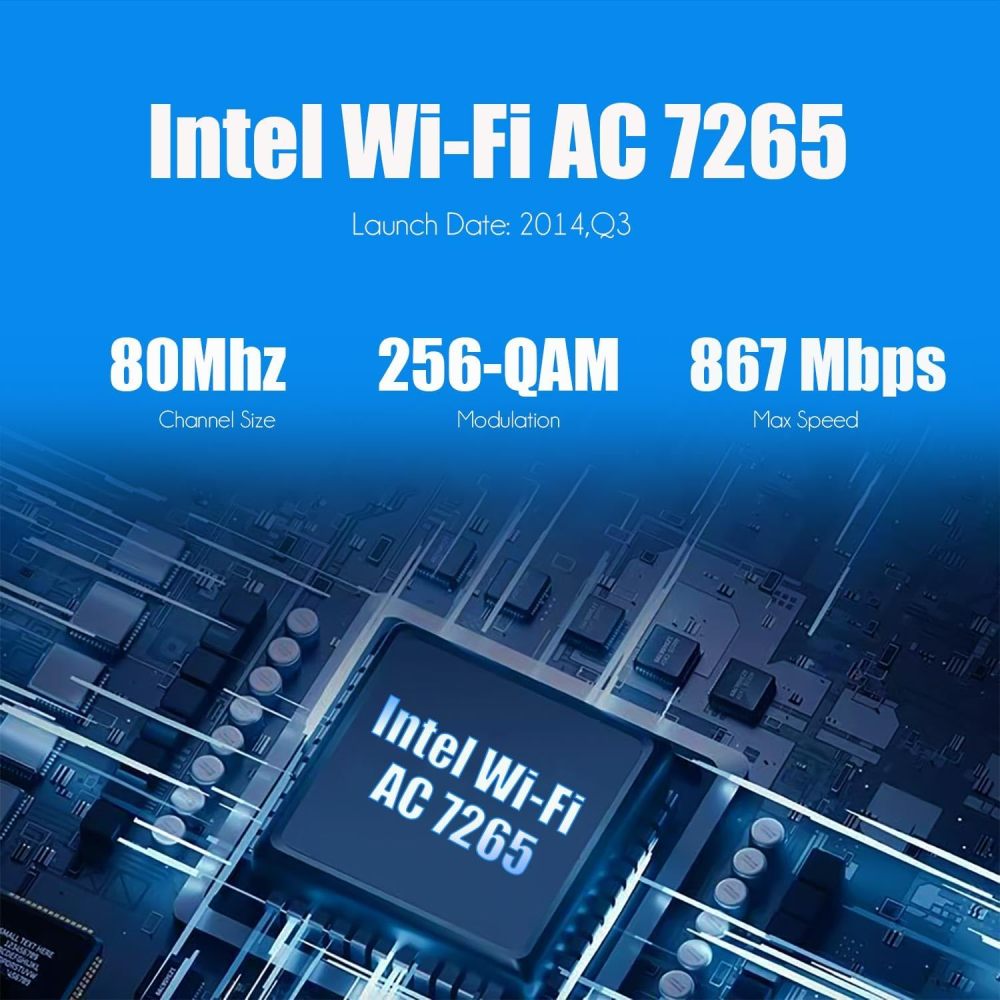 AC1200 WiFi 5 PCIe Card with Low-Profile Bracket for Desktop PC, Intel 7265 Chip, 802.11ac, Bluetooth 4.2, Support Windows 11/10/7/Linux, Not Support Mac OS/Windows XP