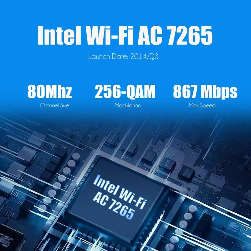WiFi 5 Card with 2-Meter Extension Antenna for Desktop PC, Intel 7265 Chip, 802.11ac, Bluetooth 4.2, Support Windows 11/10/7/Linux, Support Intel/AMD Motherboard