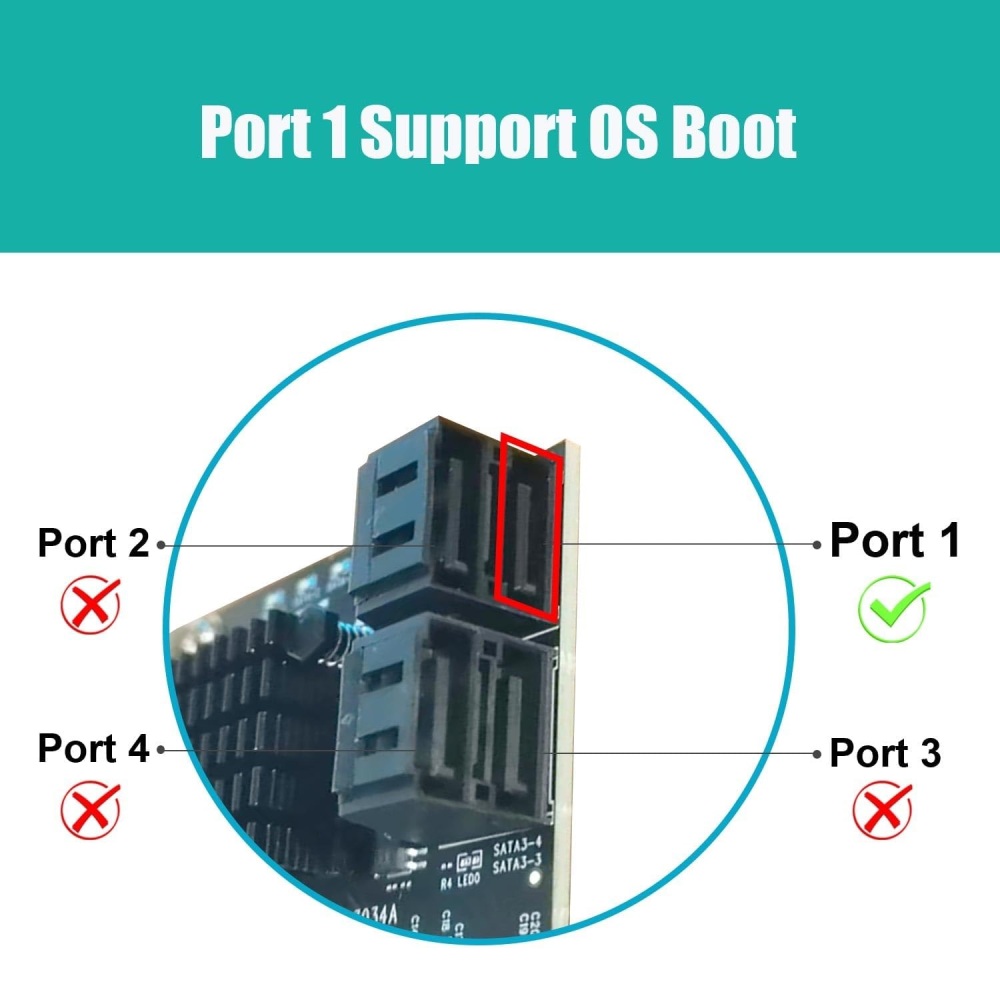 SA3034A 4-port PCIe SATA 3.0 Expansion Card, Support OS Booting, Including SATA Cables and 1:5 SATA Splitter Power Cable
