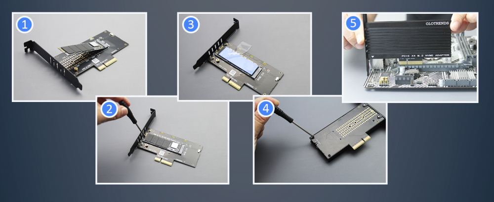 GLOTRENDS PA15 M.2 NVMe to PCIe 4.0 X4 Adapter for M.2 NVMe SSD, Extra Large Aluminum Heatsink, Regular and Low-Profile Bracket