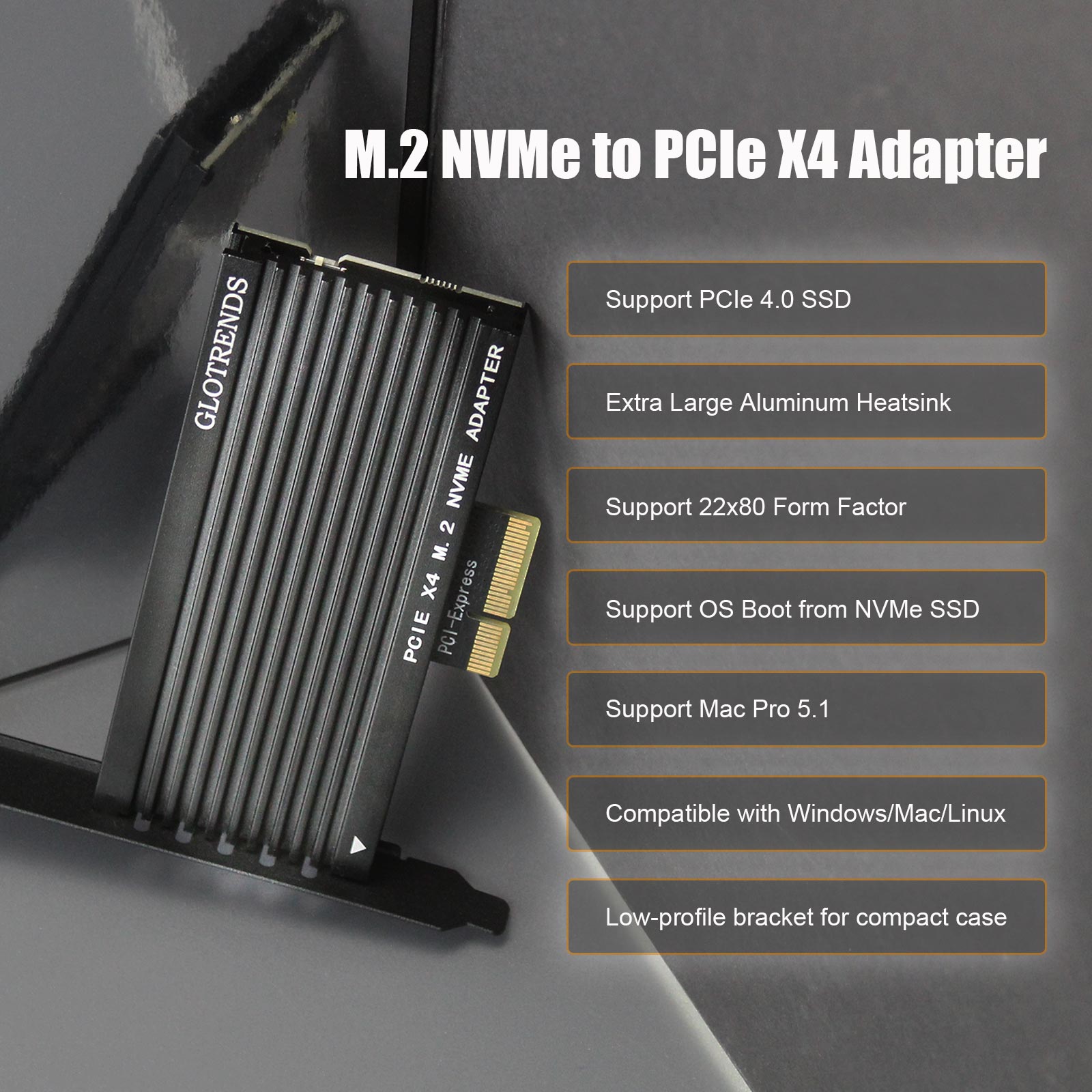 GLOTRENDS PA15 M.2 NVMe to PCIe 4.0 X4 Adapter for M.2 NVMe SSD, Extra