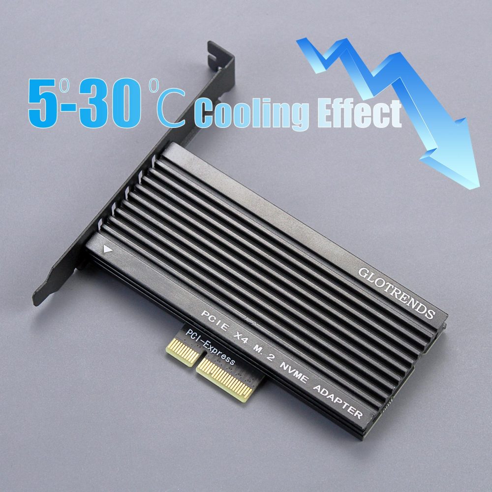 GLOTRENDS PA15 M.2 NVMe to PCIe 4.0 X4 Adapter for M.2 NVMe SSD, Extra Large Aluminum Heatsink, Regular and Low-Profile Bracket