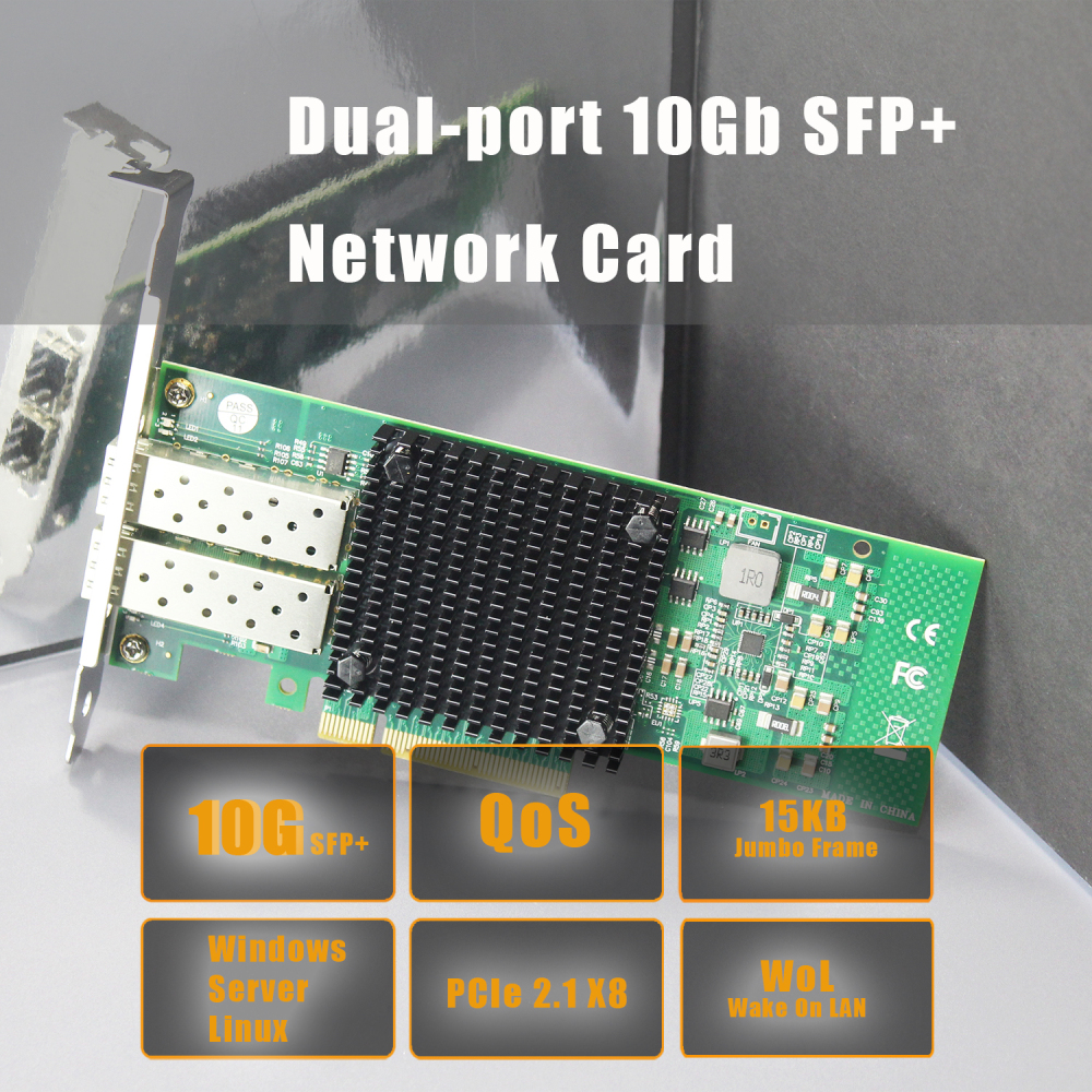 ST7268 2-Port 10Gb SFP+ Network Card, PCIe 2.0 X8 Interface, Intel 82599ES Controller (X520-DA2)