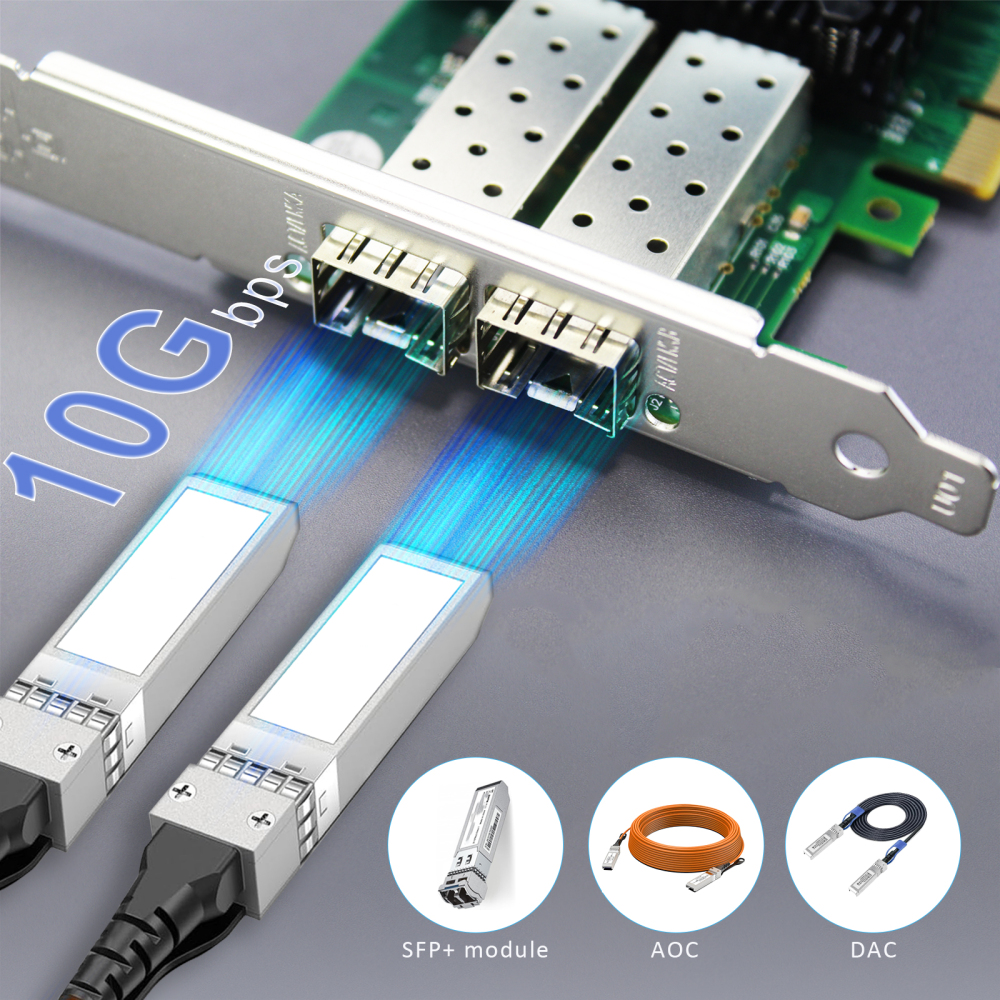 ST7268 2-Port 10Gb SFP+ Network Card, PCIe 2.0 X8 Interface, Intel 82599ES Controller (X520-DA2)