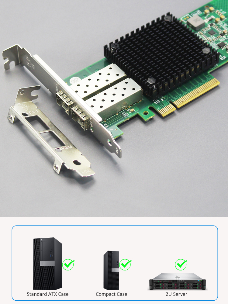 ST7268 2-Port 10Gb SFP+ Network Card, PCIe 2.0 X8 Interface, Intel 82599ES Controller (X520-DA2)