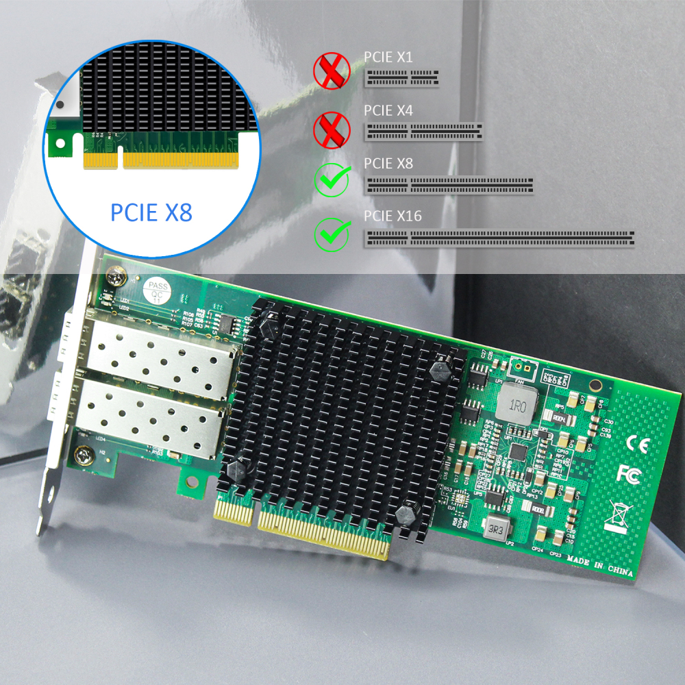 ST7268 2-Port 10Gb SFP+ Network Card, PCIe 2.0 X8 Interface, Intel 82599ES Controller (X520-DA2)