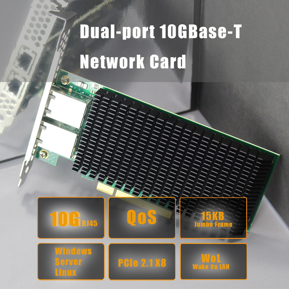 ST7318 2-Port 10Gb PCI-E Network Card, Copper RJ45 Port, Intel X540-AT2 Controller