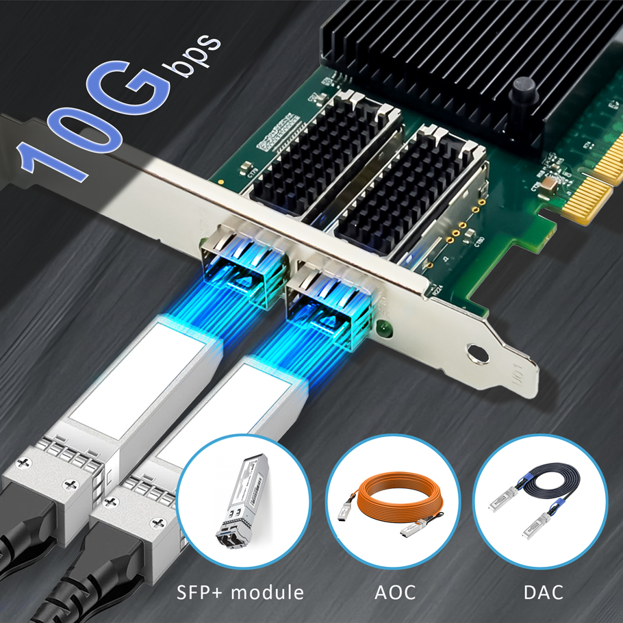 ST7218 2-Port 10Gb SFP+ Ethernet Network Card with Intel X710 Controller, PCIE 3.0 X8 Interface