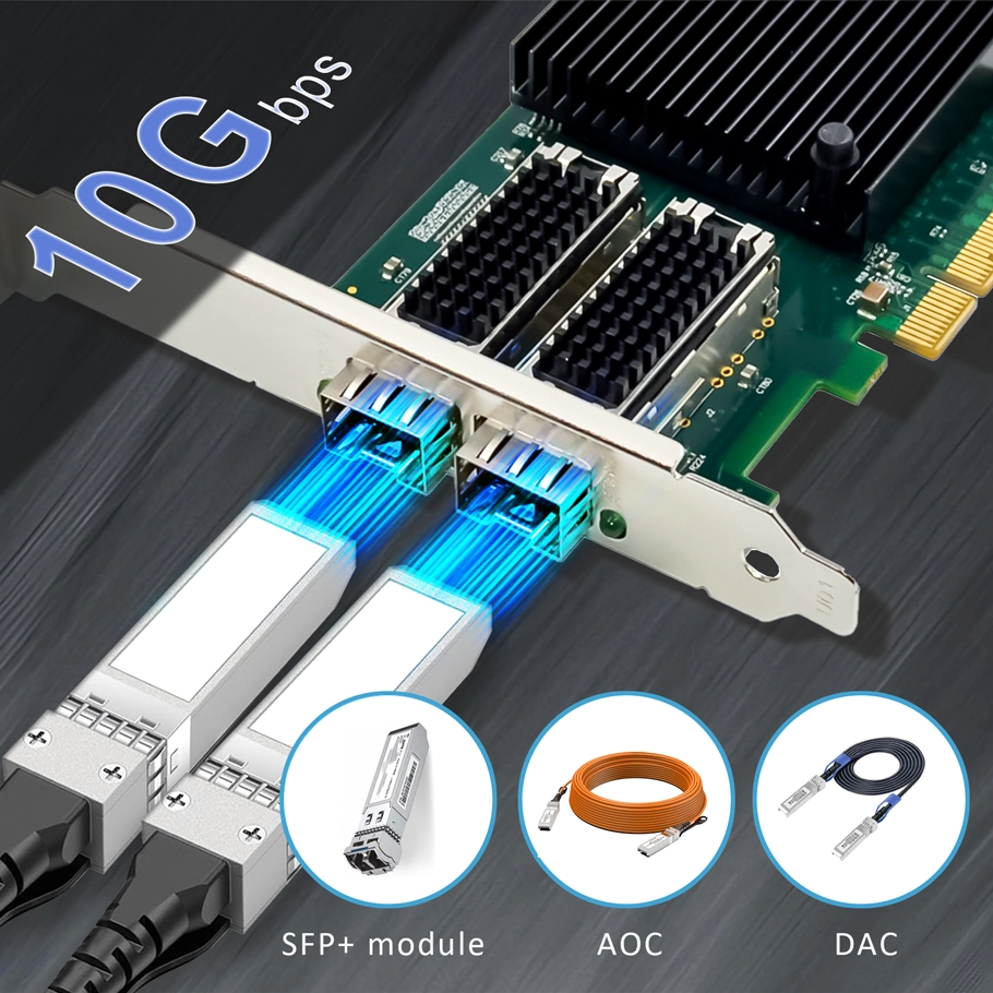 Interl Controller Usb ST7218 2-Port 10Gb SFP+ Ethernet Network Card with Intel X710 ...