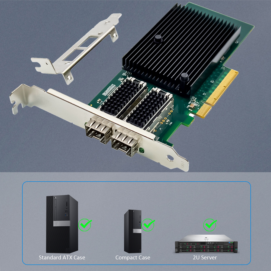 ST7218 2-Port 10Gb SFP+ Ethernet Network Card with Intel X710 Controller, PCIE 3.0 X8 Interface