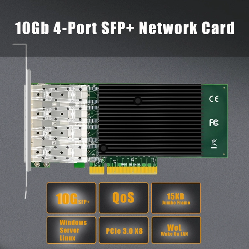 ST7219 4-Port 10Gb SFP+ Ethernet Network Card with Intel X710-BM1 Controller, PCIE 3.0 X8 Interface