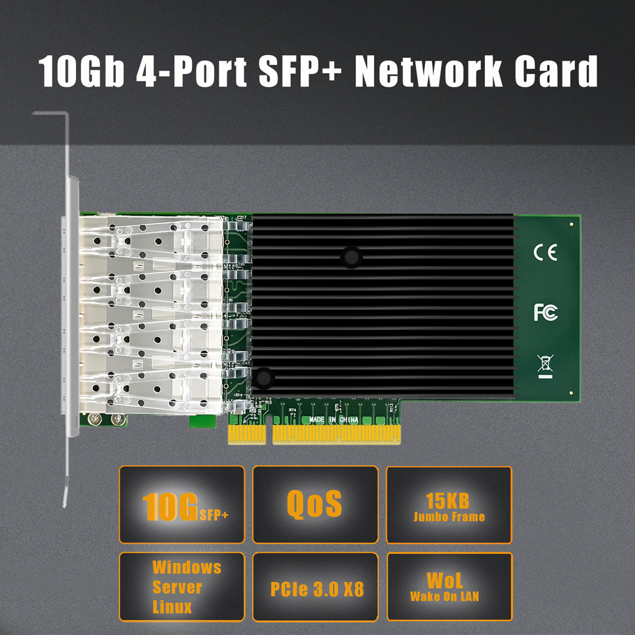 ST7219 4-Port 10Gb SFP+ Ethernet Network Card with Intel X710-BM1 Controller, PCIE 3.0 X8 Interface