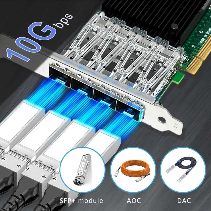 ST7219 4-Port 10Gb SFP+ Ethernet Network Card with Intel X710-BM1 Controller, PCIE 3.0 X8 Interface