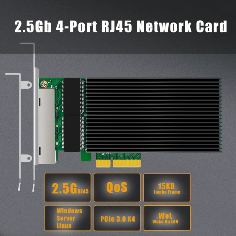 ST7419 4-Port RJ45 2.5Gb Ethernet Network Card with Intel 1226 Controller, PCIE 3.0 X4 Interface