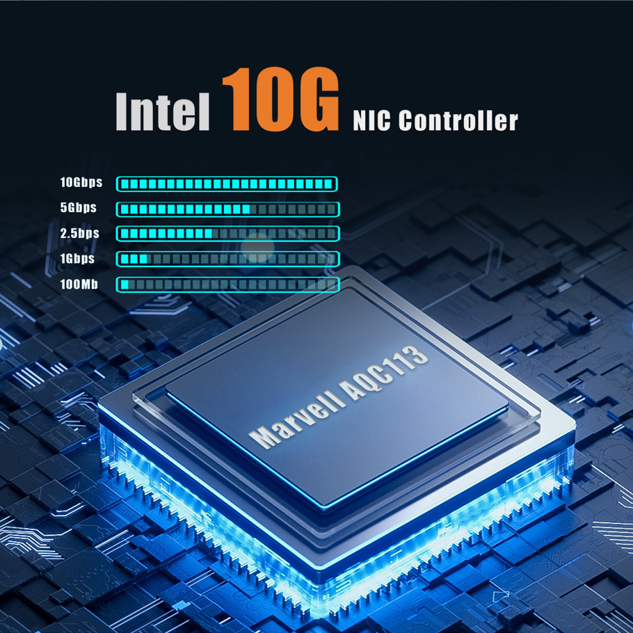 ST7443 10Gb RJ45 Ethernet Network Card with Marvell AQC113 Controller, PCIE 4.0 X1/3.0 X4 Interface