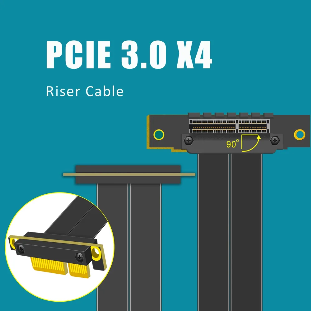 D Type Riser Cable PCIE 3.0 X4 Riser Cable (-90->90 degree conversion)