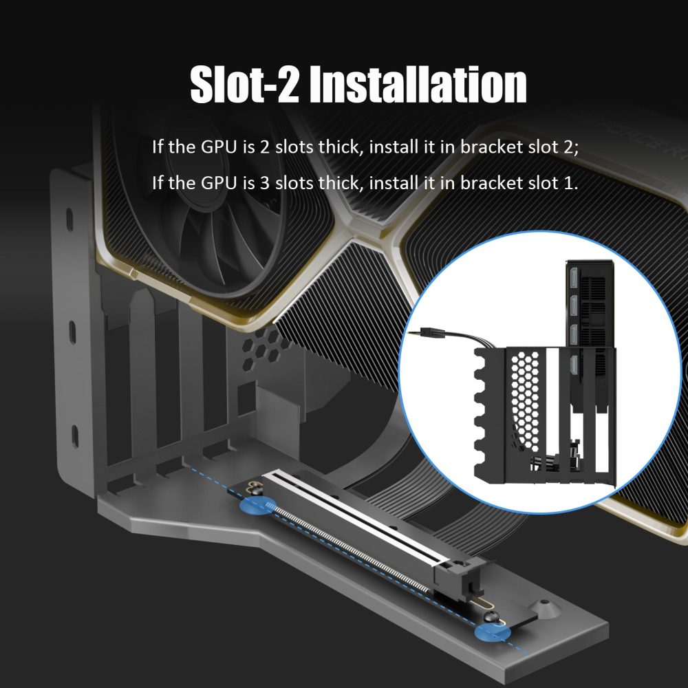 GLOTRENDS Vertical Graphics Card Support Bracket with 180mm PCIe 5.0 Riser Cable for 2-slot GPU Vertical Mount, Compatible with RTX5090 RTX4090 RX9070 RX7900