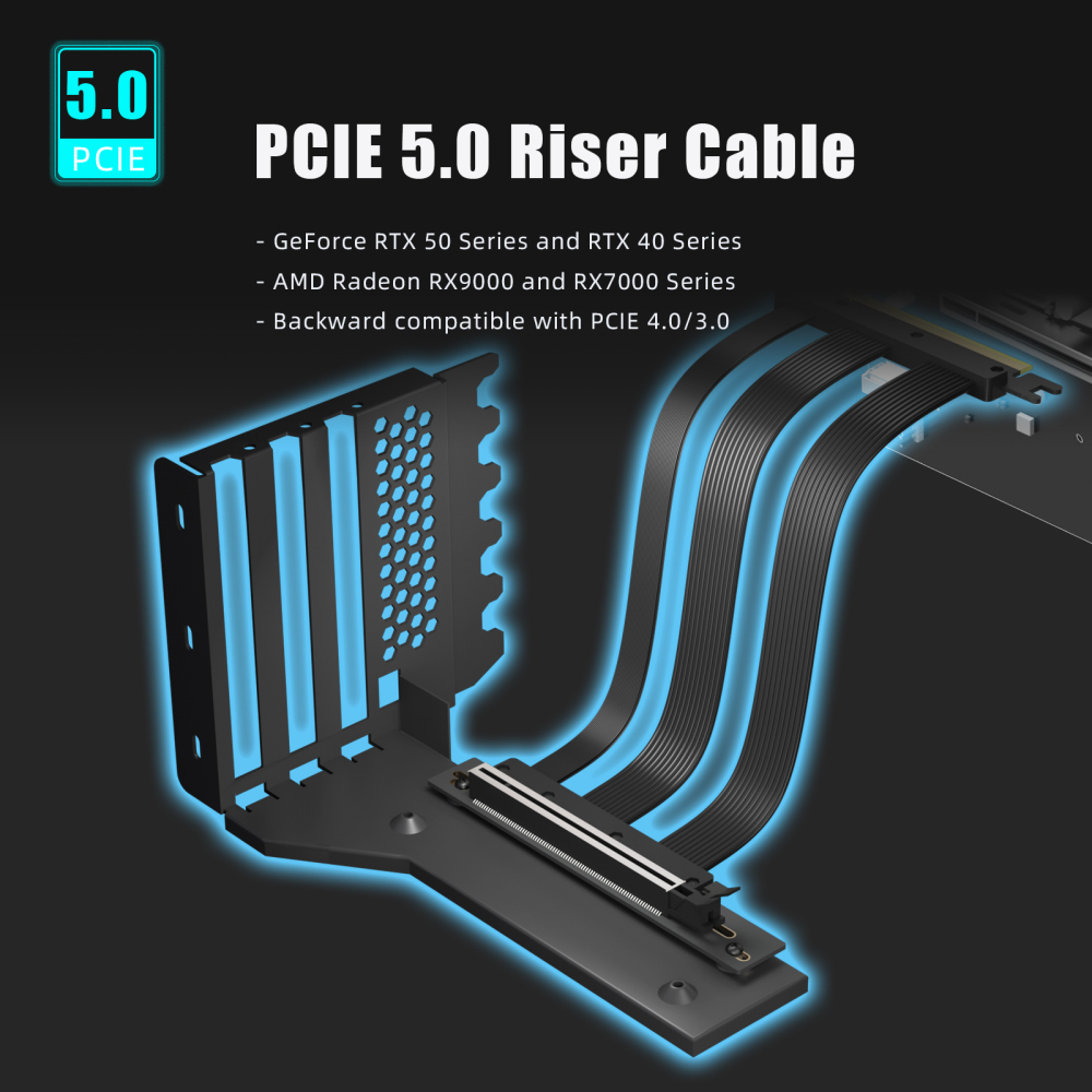 GLOTRENDS Vertical Graphics Card Support Bracket with 180mm PCIe 5.0 Riser Cable for 2-slot GPU Vertical Mount, Compatible with RTX5090 RTX4090 RX9070 RX7900