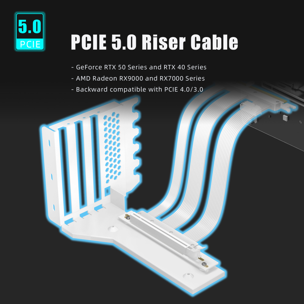 GLOTRENDS Vertical Graphics Card Support Bracket with 180mm PCIe 5.0 Riser Cable for 2-slot GPU Vertical Mount, Compatible with RTX5090 RTX4090 RX9070 RX7900
