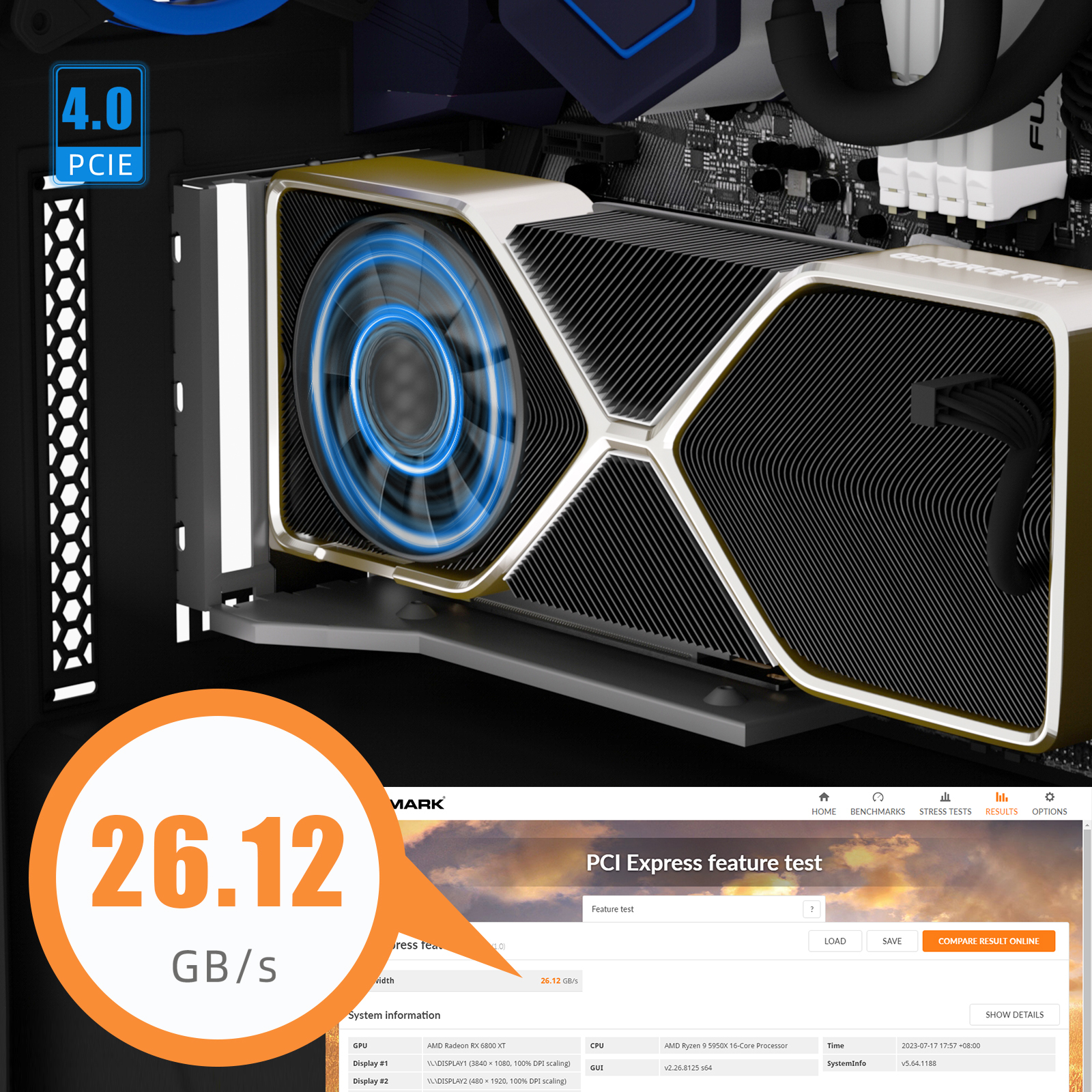 GLOTRENDS Vertical Graphics Card Support Bracket with 150mm PCIe 4.0 Riser Cable for 3-slot GPU Vertical Mount, Compatible with Compatible with RTX 40/30 Series and Radeon RX7000/RX6000 Series
