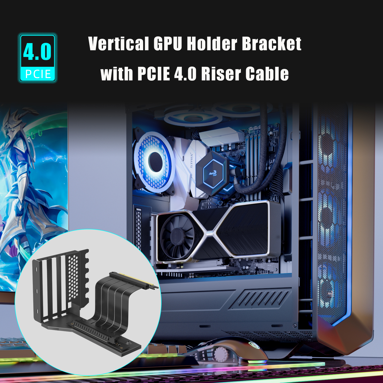 GLOTRENDS Vertical Graphics Card Support Bracket with 180mm PCIe