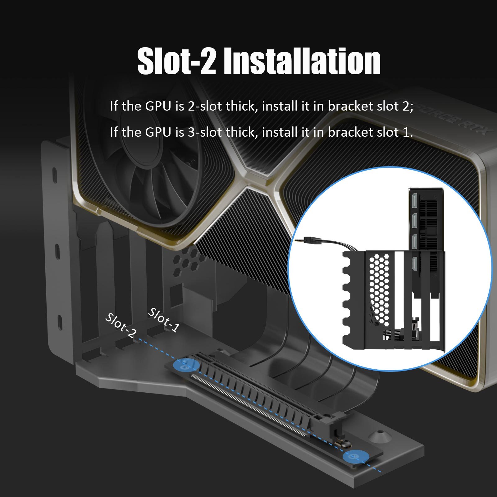 GLOTRENDS Vertical Graphics Card Support Bracket with 180mm PCIe 4.0 Riser Cable for 2-slot GPU Vertical Mount, Compatible with Compatible with RTX 40/30 Series and Radeon RX7000/RX6000 Series
