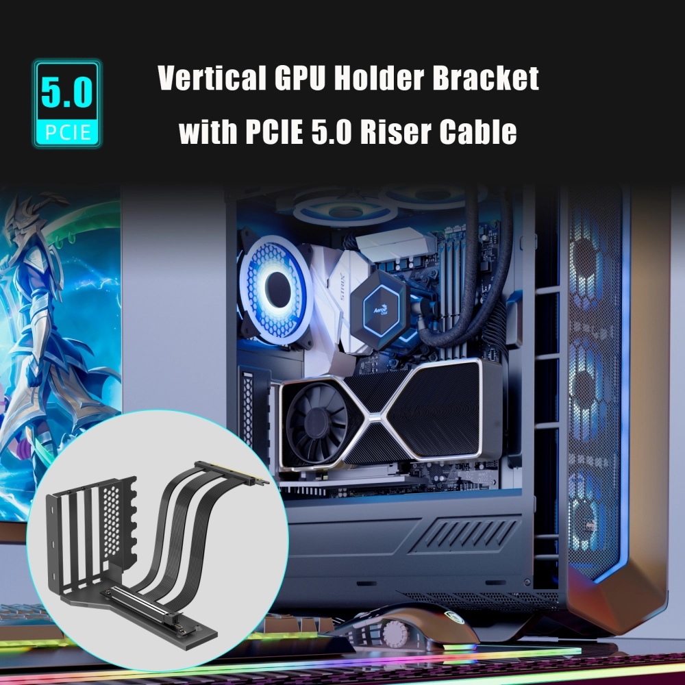 PCIE Vertical GPU Mount Bracket with 180mm PCIe Riser Cable