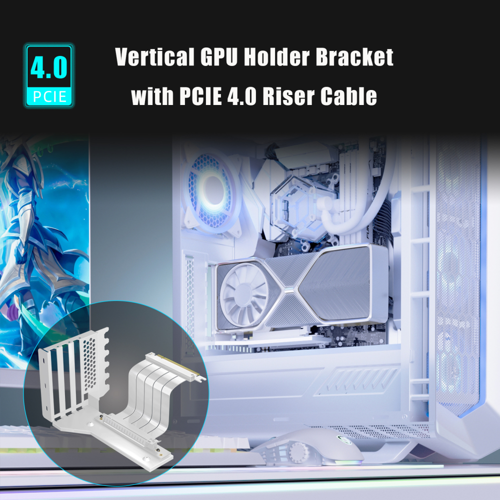 GLOTRENDS Vertical Graphics Card Support Bracket with 150mm PCIe 4.0 Riser Cable for 3-slot GPU Vertical Mount, Compatible with Compatible with RTX 40/30 Series and Radeon RX7000/RX6000 Series