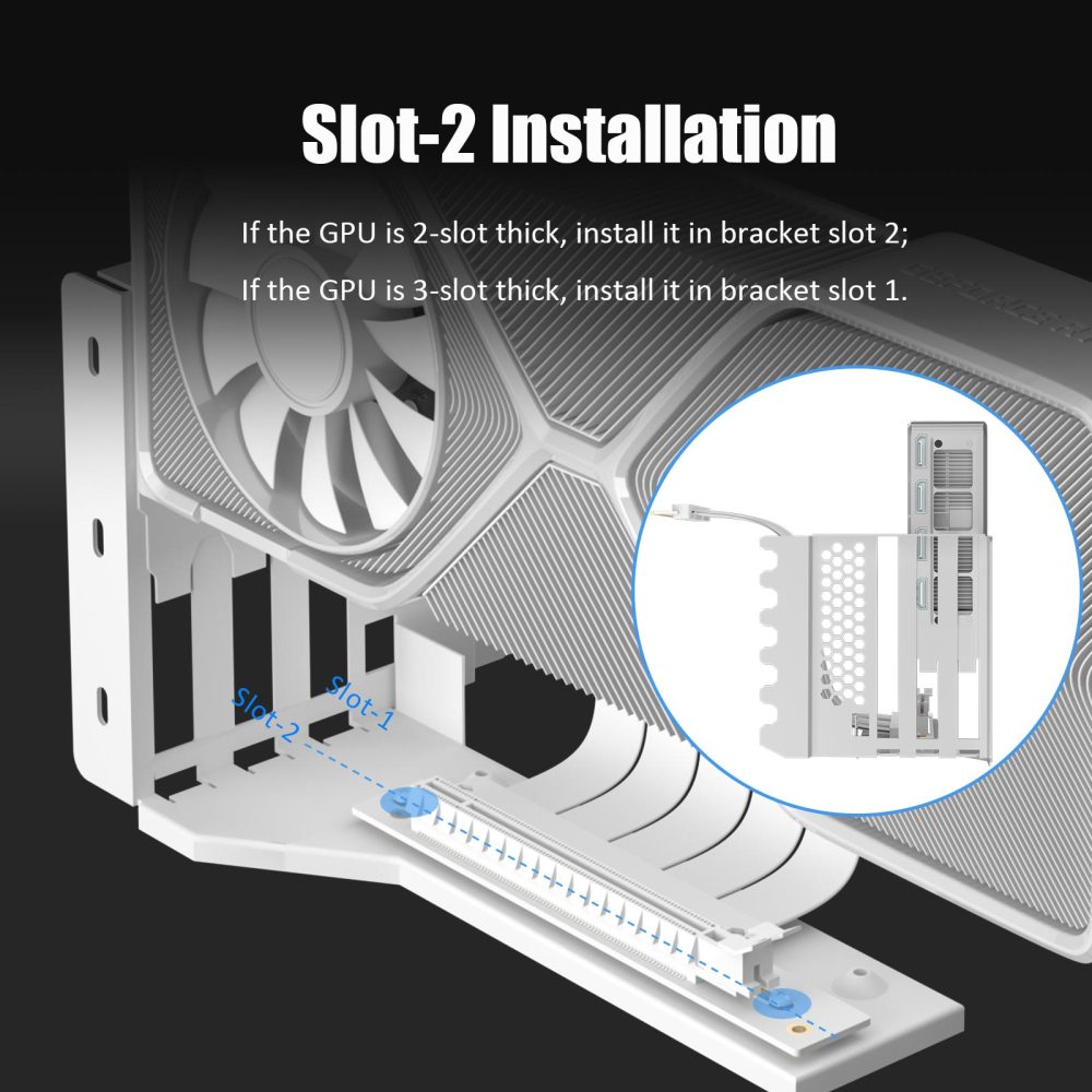GLOTRENDS Vertical Graphics Card Support Bracket with 180mm PCIe 4.0 Riser Cable for 2-slot GPU Vertical Mount, Compatible with Compatible with RTX 40/30 Series and Radeon RX7000/RX6000 Series