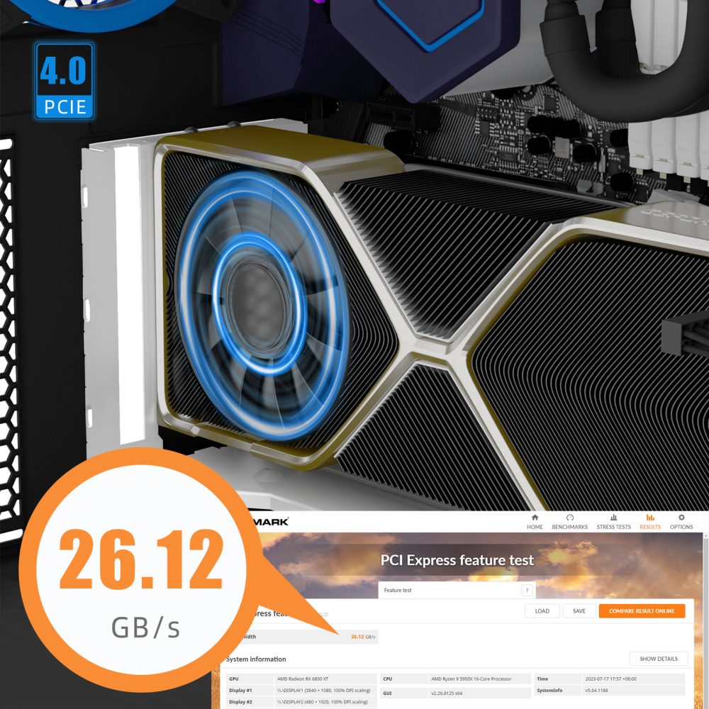 GLOTRENDS Vertical Graphics Card Support Bracket with 180mm PCIe 4.0 Riser Cable for 2-slot GPU Vertical Mount, Compatible with Compatible with RTX 40/30 Series and Radeon RX7000/RX6000 Series