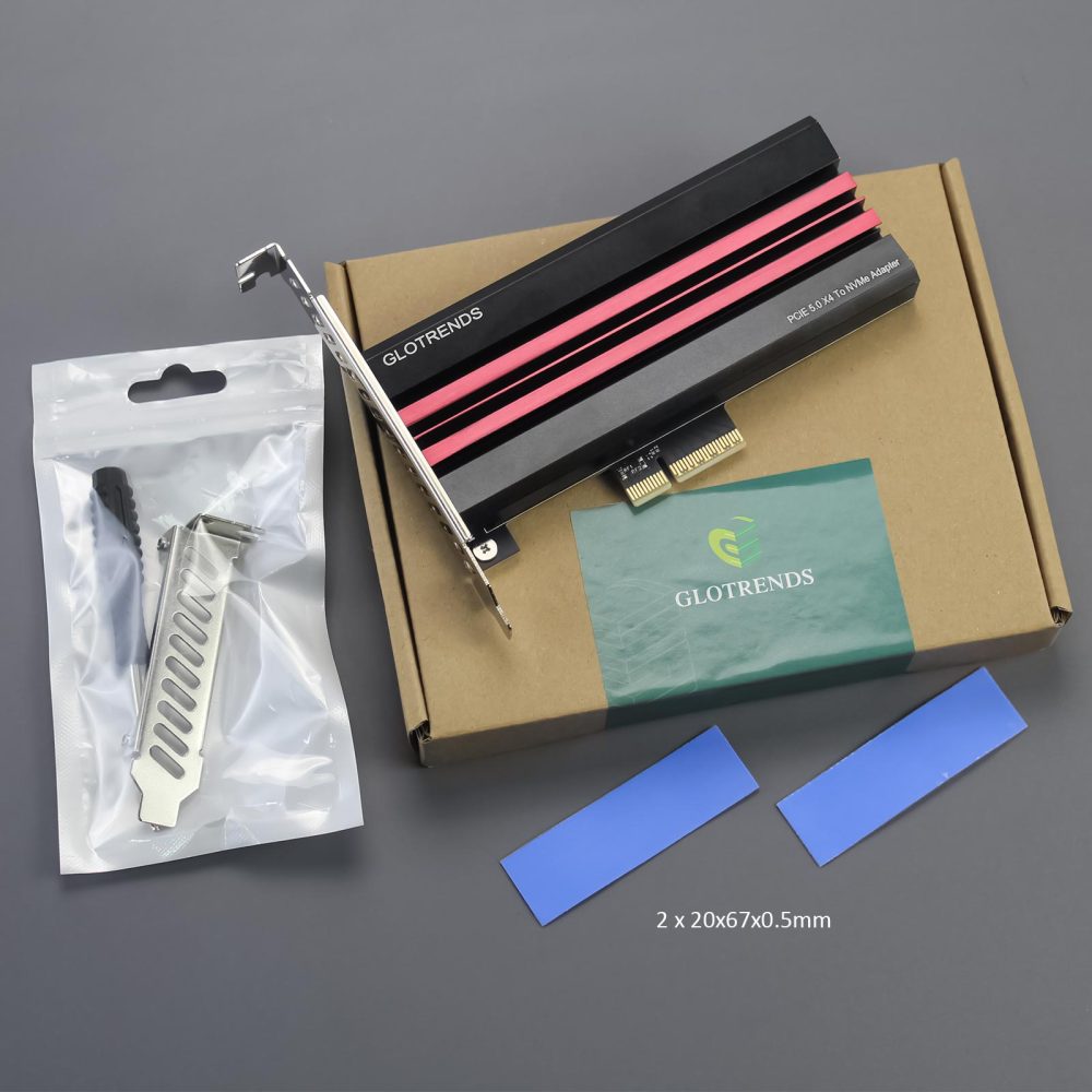 PA19 M.2 NVMe to PCIe 5.0 X4 Adapter for M.2 NVMe SSD, Large Aluminum Heatsink Cover, Regular and Low-Profile Bracket