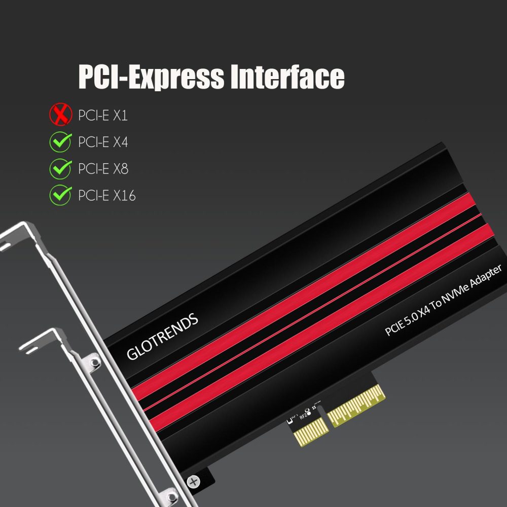 PA19 M.2 NVMe to PCIe 5.0 X4 Adapter for M.2 NVMe SSD, Large Aluminum Heatsink Cover, Regular and Low-Profile Bracket