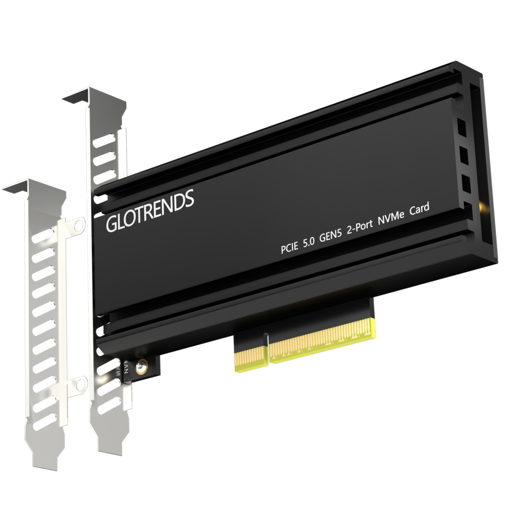 PA52 Dual M.2 NVMe to PCIe 5.0 X8 Adapter Card, No PCIe Bifurcation (PCIe Bifurcation Motherboard is Required)