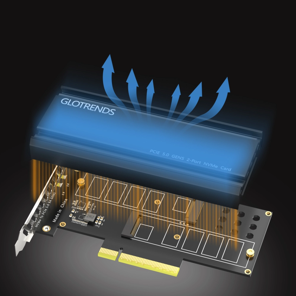 glotrends Dual M.2 X4 PCIe Adapter für eine M.2 PCIe SSD und eine M.2