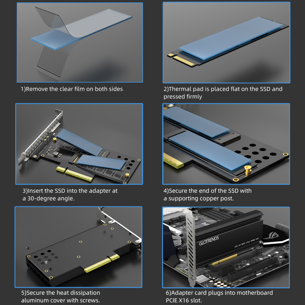 PA52 Dual M.2 NVMe to PCIe 5.0 X8 Adapter Card, No PCIe Bifurcation (PCIe Bifurcation Motherboard is Required)