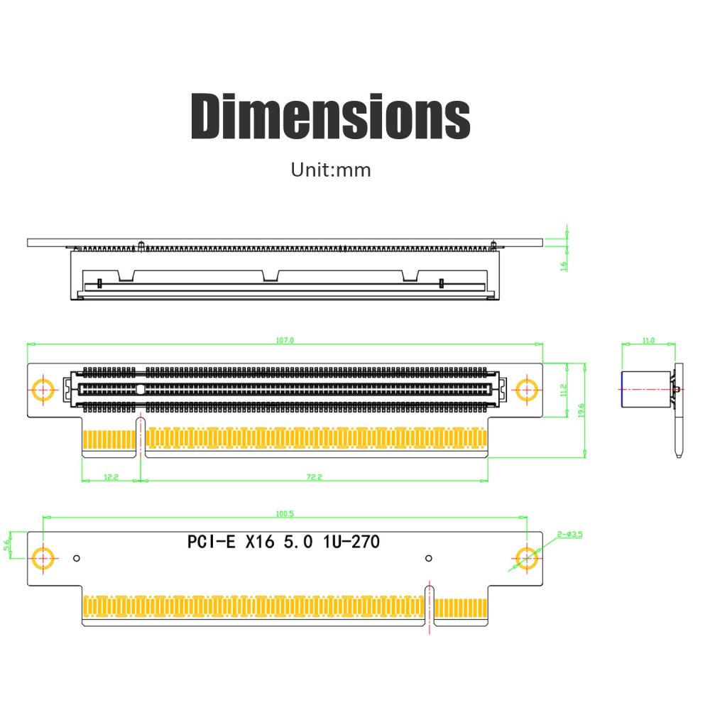 PA17 PCIe 5.0 X16 Riser Adapter Card, Left Angle and Low-Profile for 1U/2U Server Installation