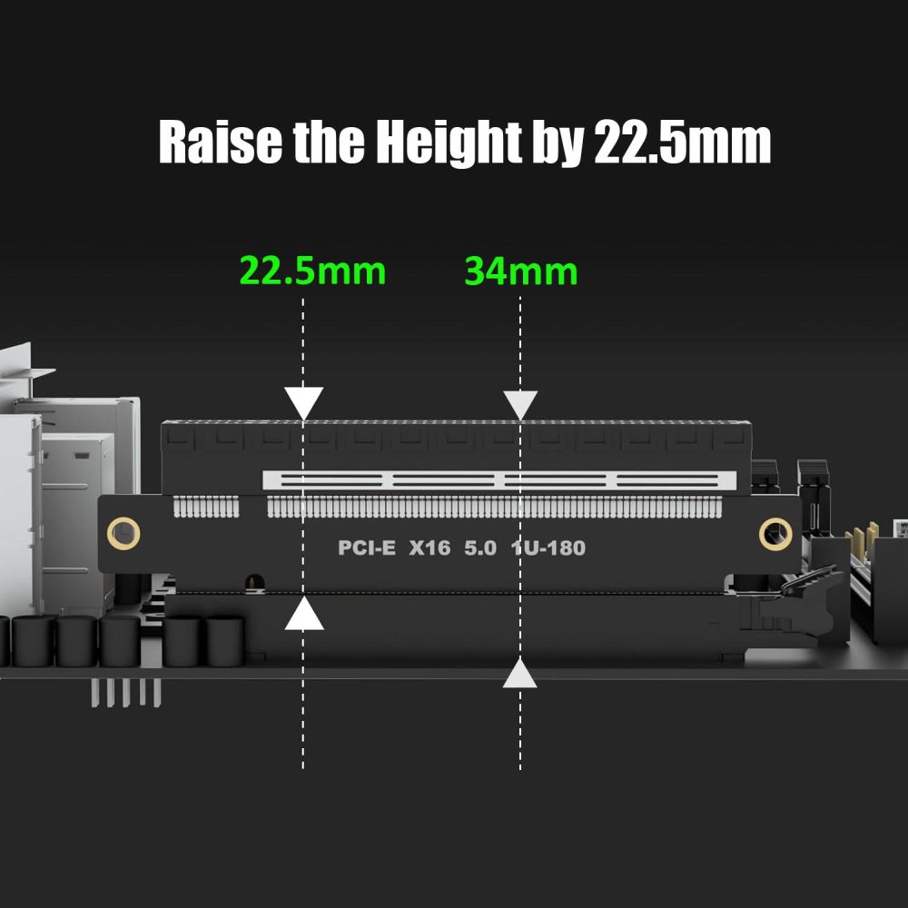PA17 PCIe 5.0 X16 Riser Adapter Card, Straight Angle and Low-Profile for 1U/2U Server Installation
